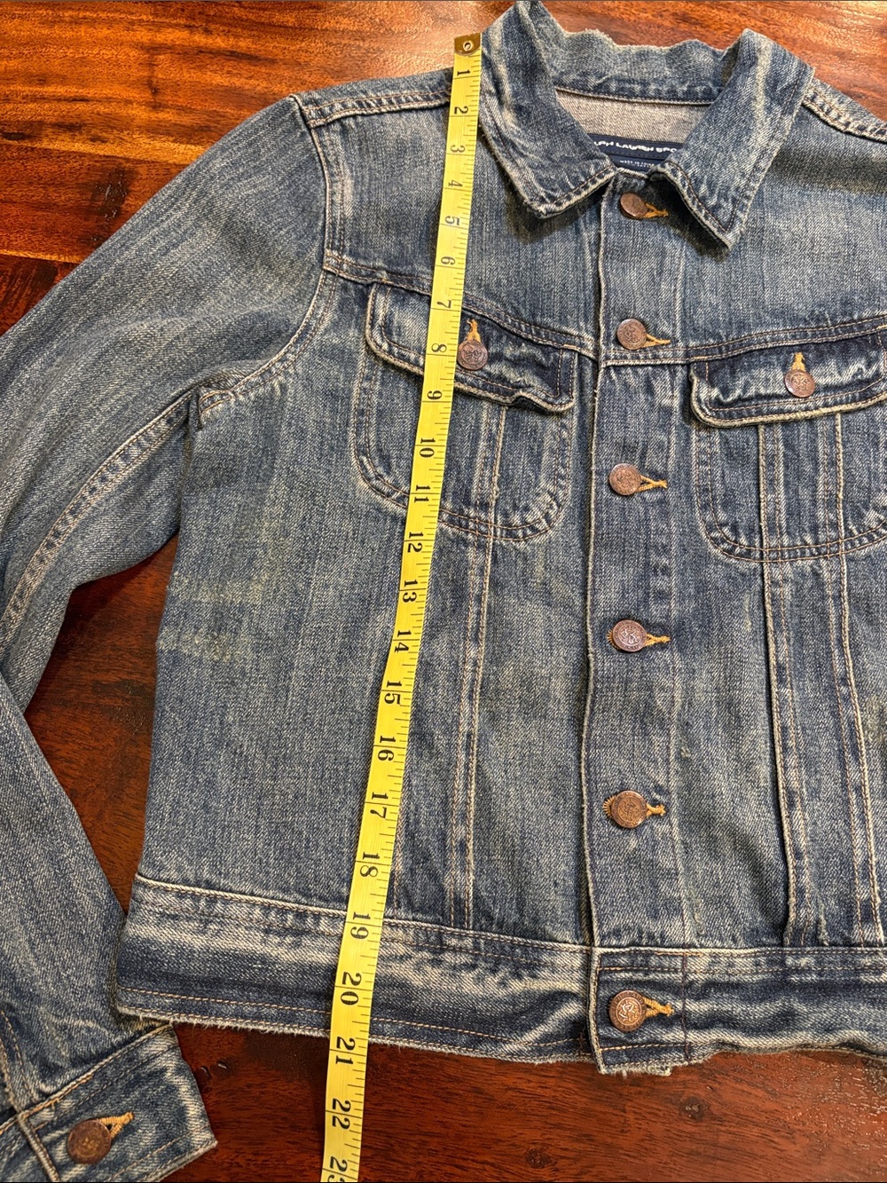 Vintage Ralph Lauren Sport 90s Distressed Denim Jean Jacket size Small - Picture 11 of 11